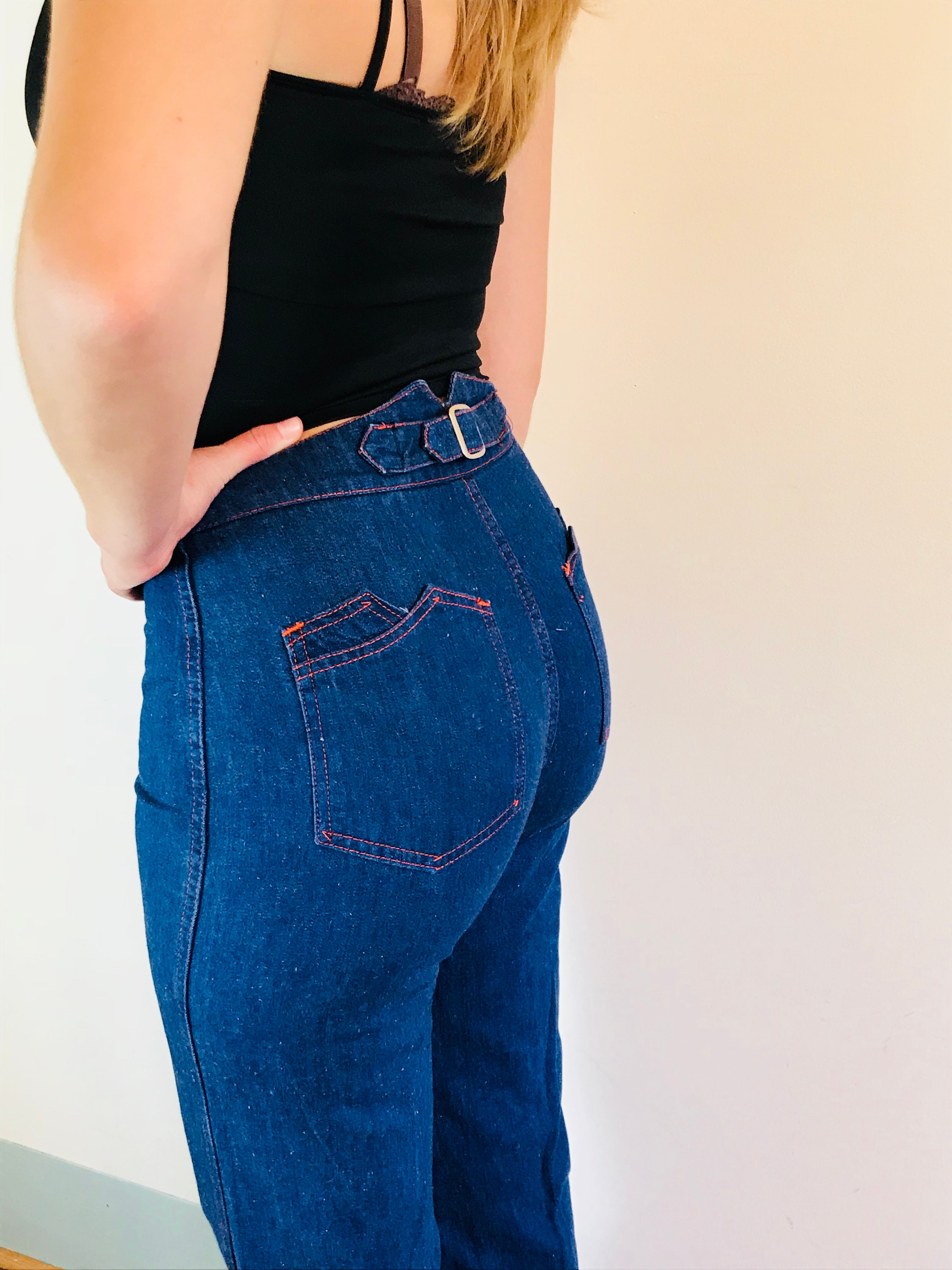 Vintage 70s Jeans, Super High Waisted, MONTGOMERY WARD, Tight Disco Pants, 1970s  Blue Jeans, Dark Wash Denim, High rise jeans, Wedgie Jeans