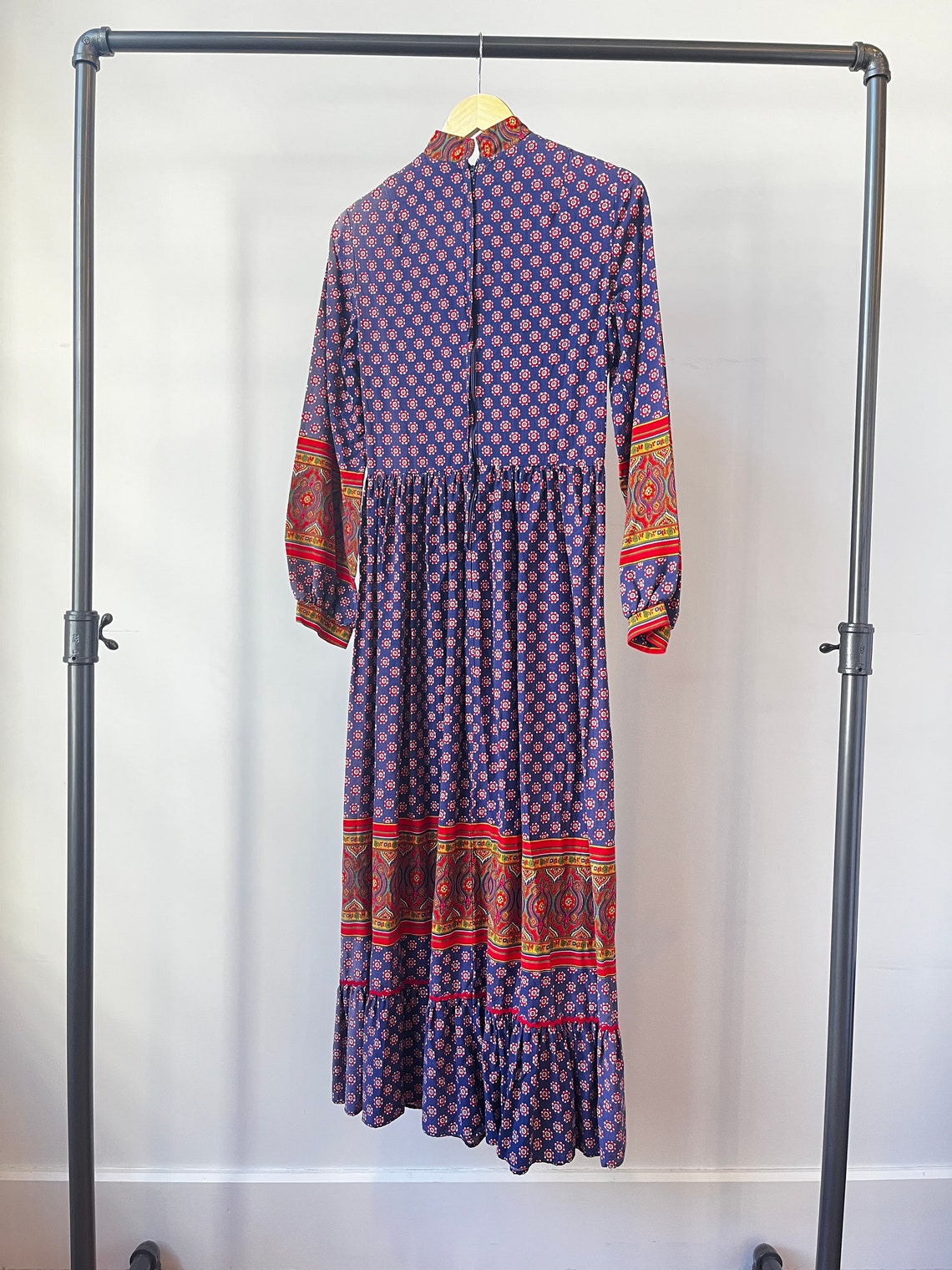 1970s Floral & Border Print Maxi Dress, 70s Cotton Dress by Lounge ...