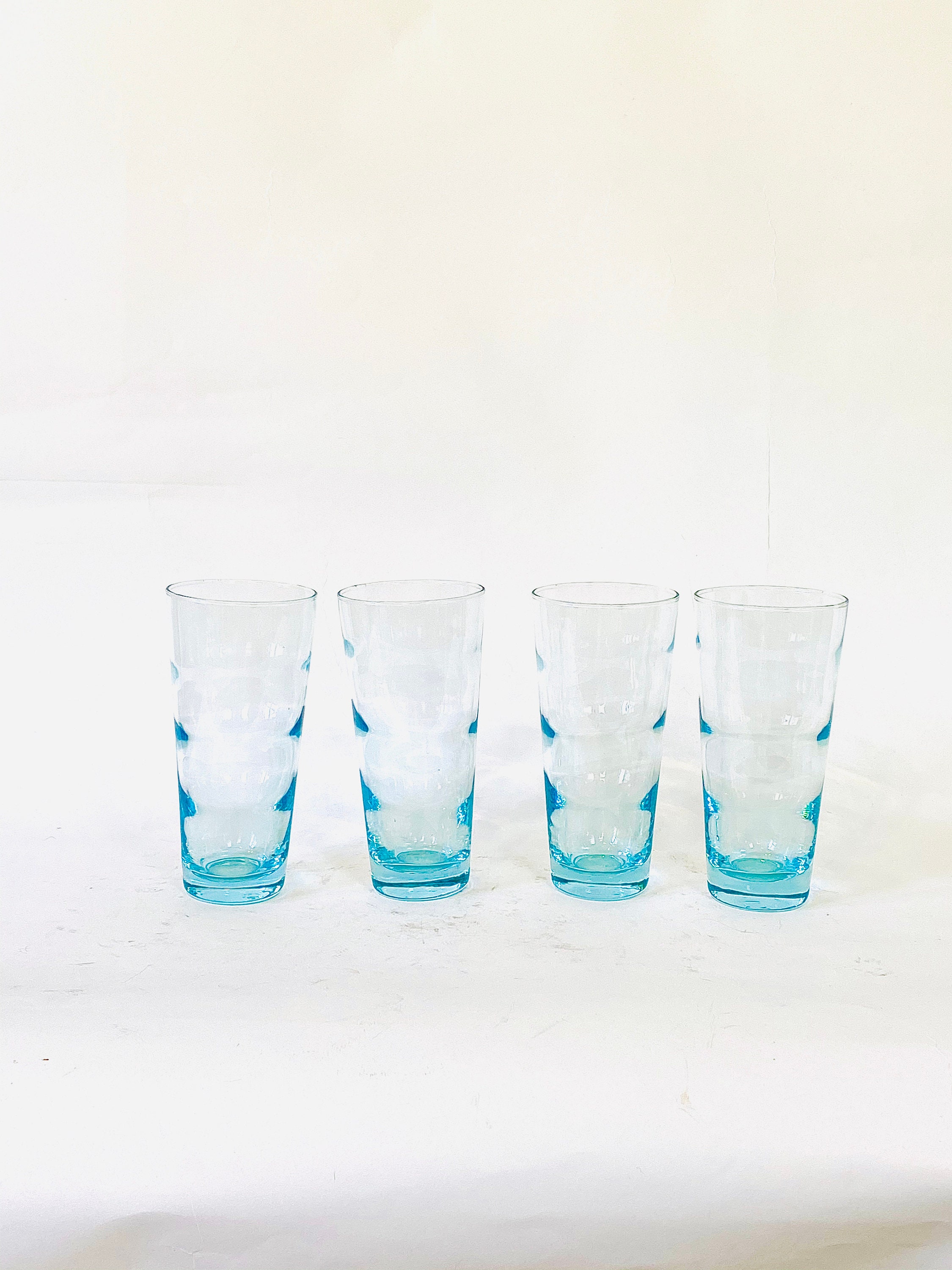 4- Modern Drinking Glasses Smokey Blu Square Bottom Glasses 6-1/4 Tall  Vintage