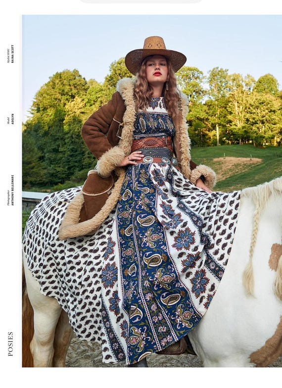 Vintage 70s Denise L Cotton Paisley Maxi: Smocked Long Sleeve Boho Floor Length Dress