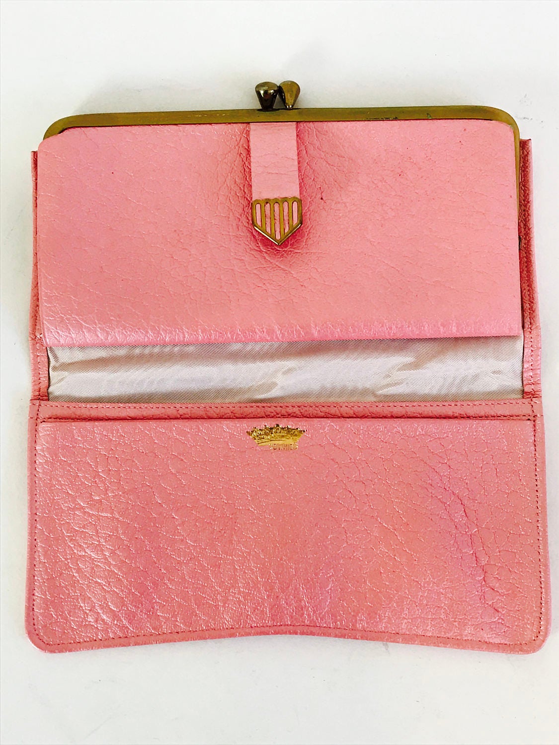Vintage 50s Pink Leather Long Wallet Large Snap Coin Purse