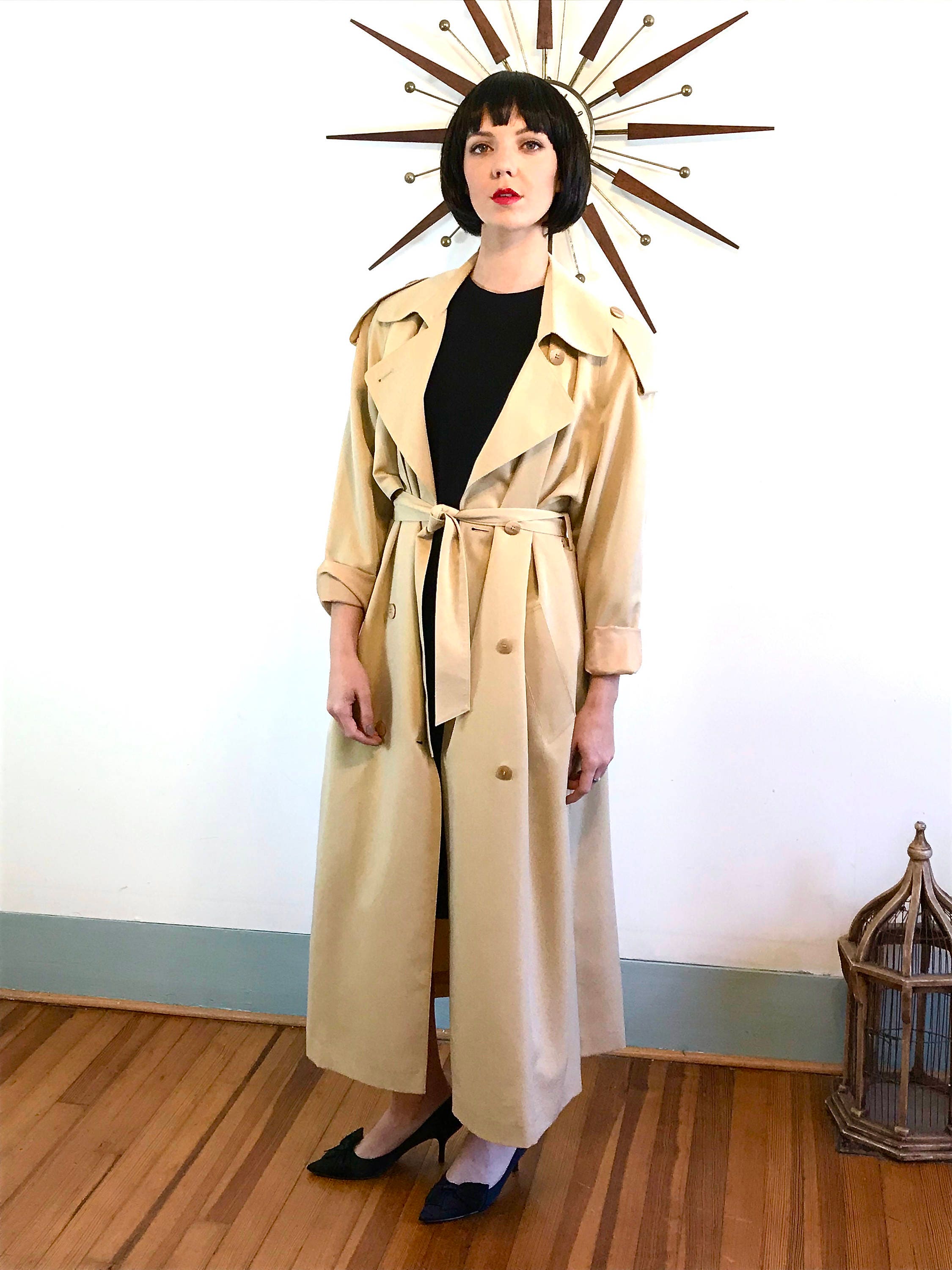 Neiman Marcus trench coat, Womens Trench coat, Soft Rayon, Khaki trench