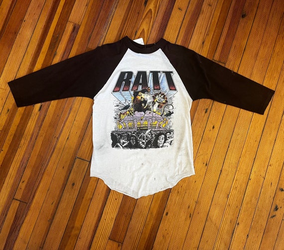 Vintage 80s RATT Patrol ‘85 Concert Tee Authentic Original 1985 Raglan T-Shirt Thrashed Heavy Metal Rock 1980s Hair Band Paper Thin Tee Sz L