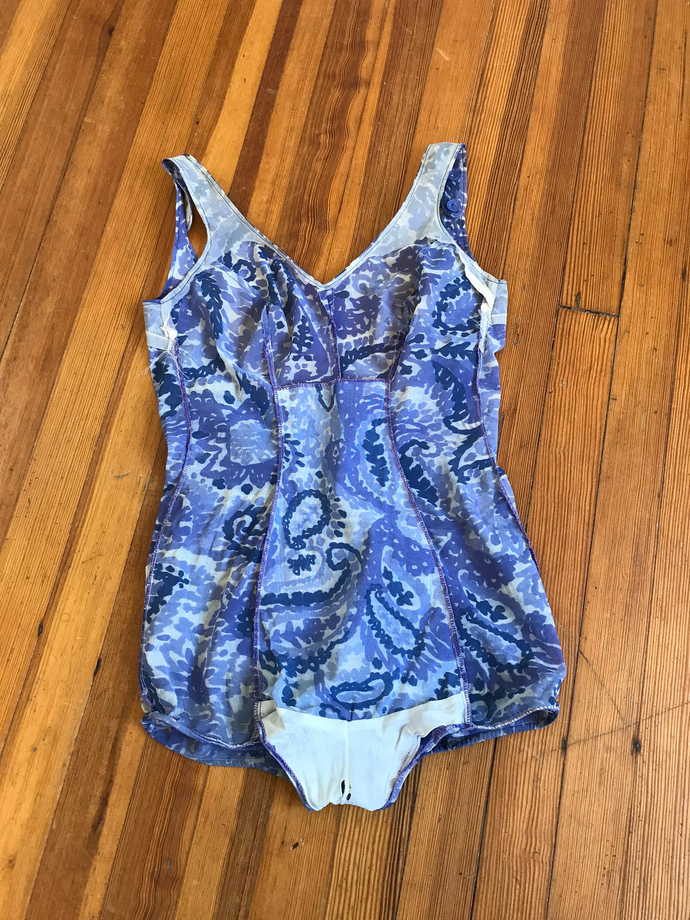 Vintage 50s Onepiece, 1950s swimsuit, purple paisley print, swimming ...