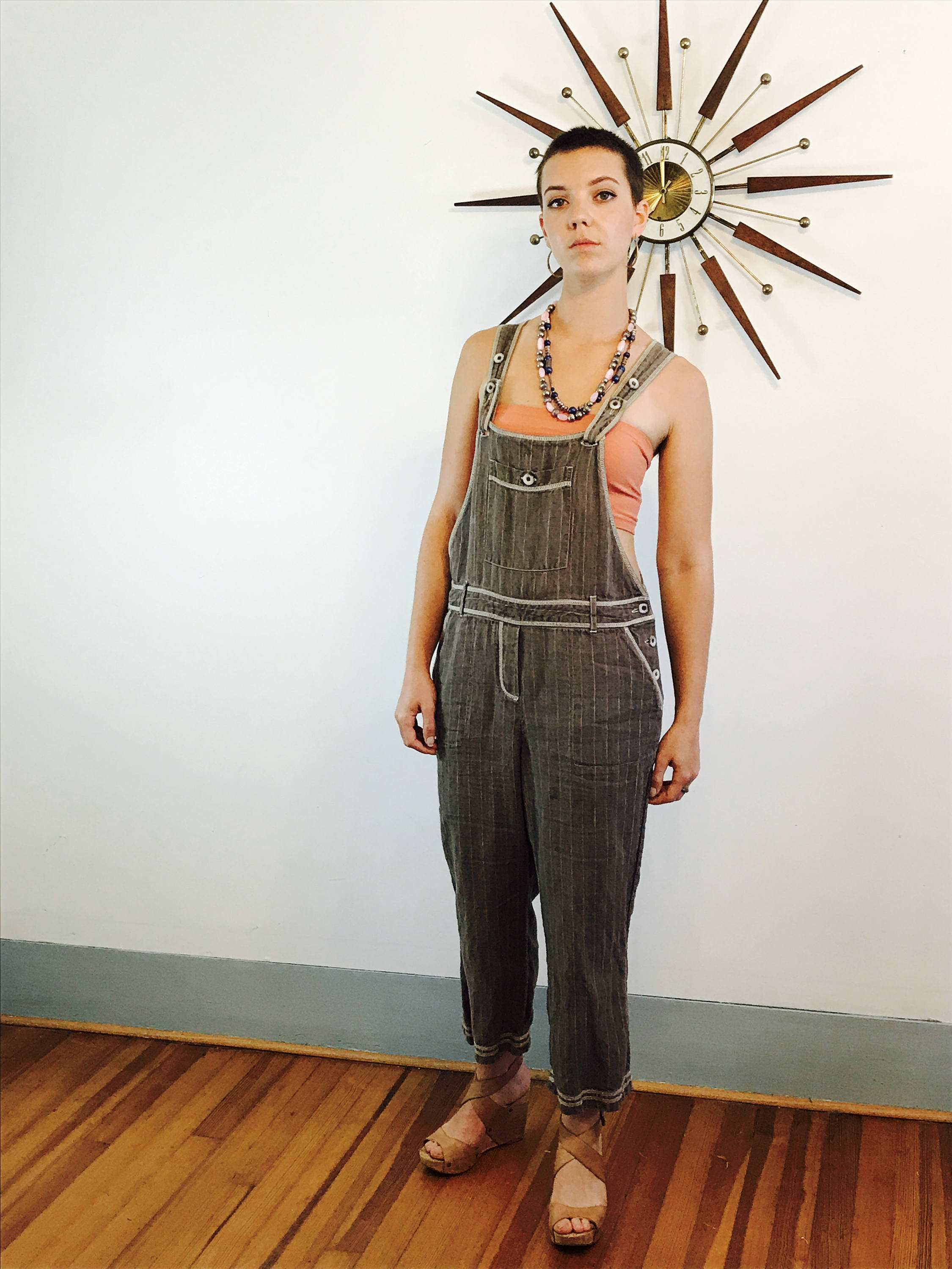 Womens Overalls, Vintage 90s Overalls, Khaki Linen Overall, Brown