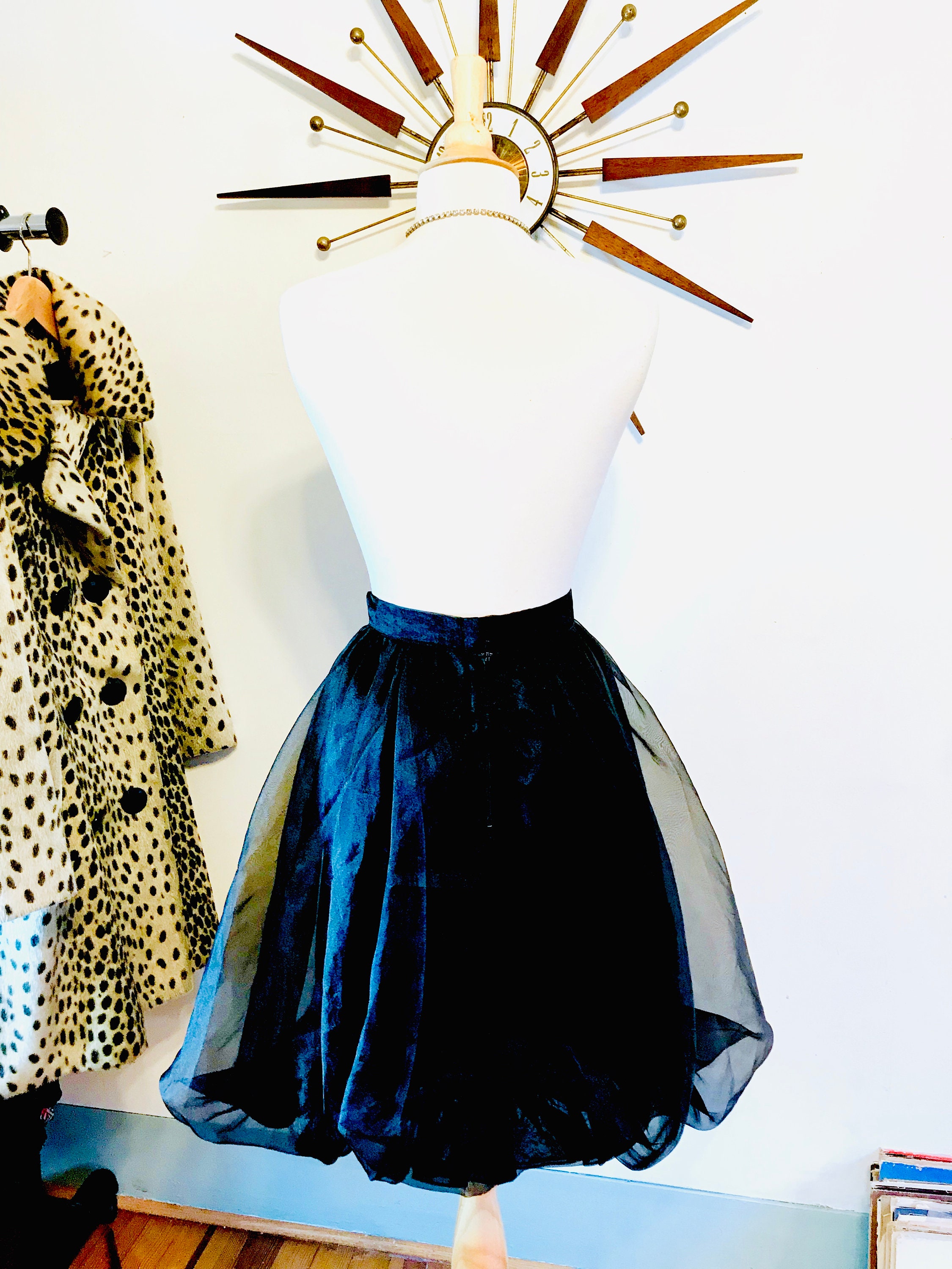 Vintage 80s bubble skirt, Cattiva by Maya Jorno, Black chiffon Fancy Party Skirt, New Wave 80s