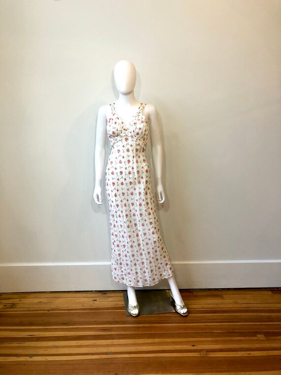 40s floral slip dress, Vintage 1940s white Rayon M