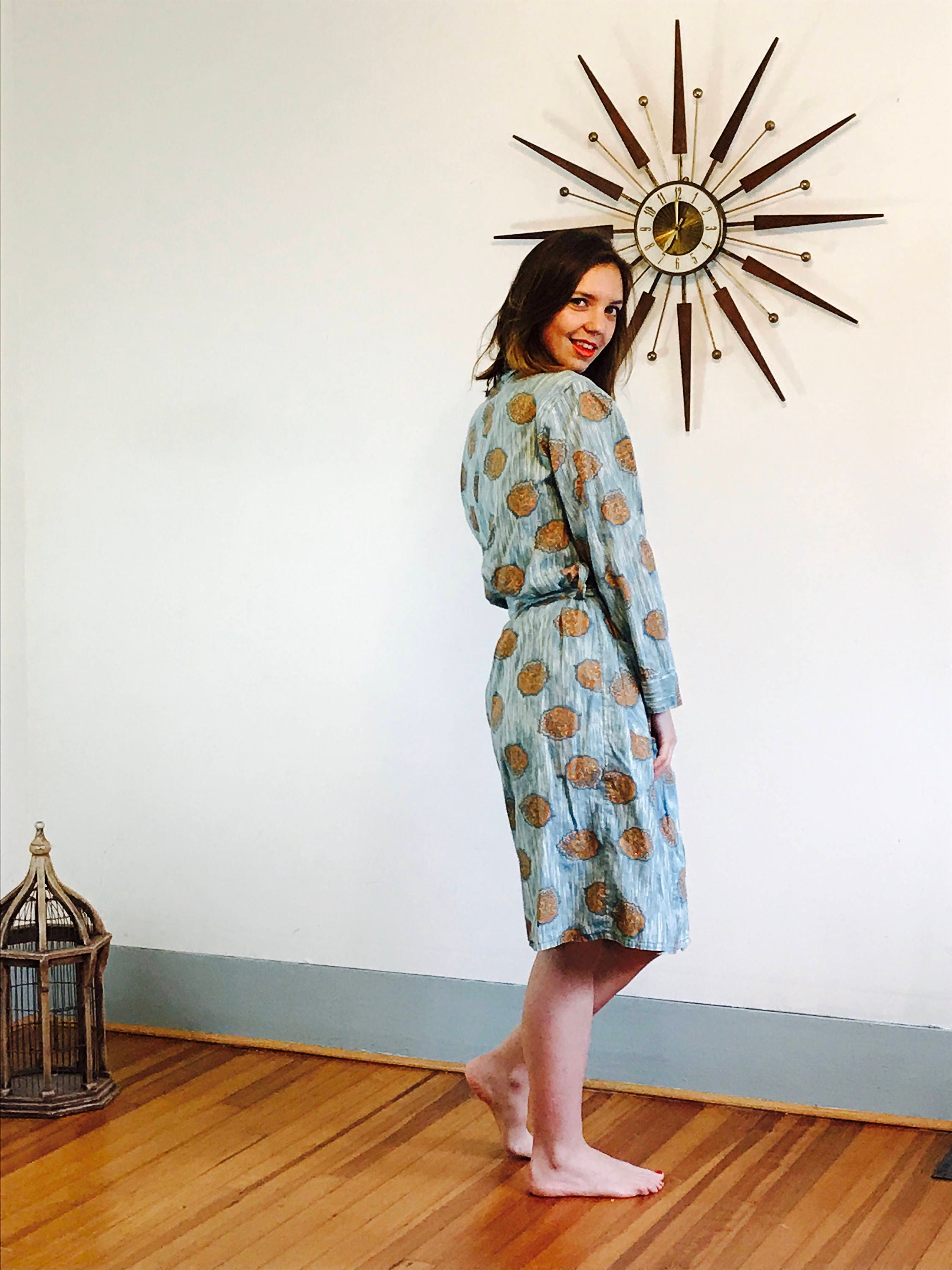 Vintage 50s Robe, Fruit of the Loom, Blue cotton robe, MAD MEN