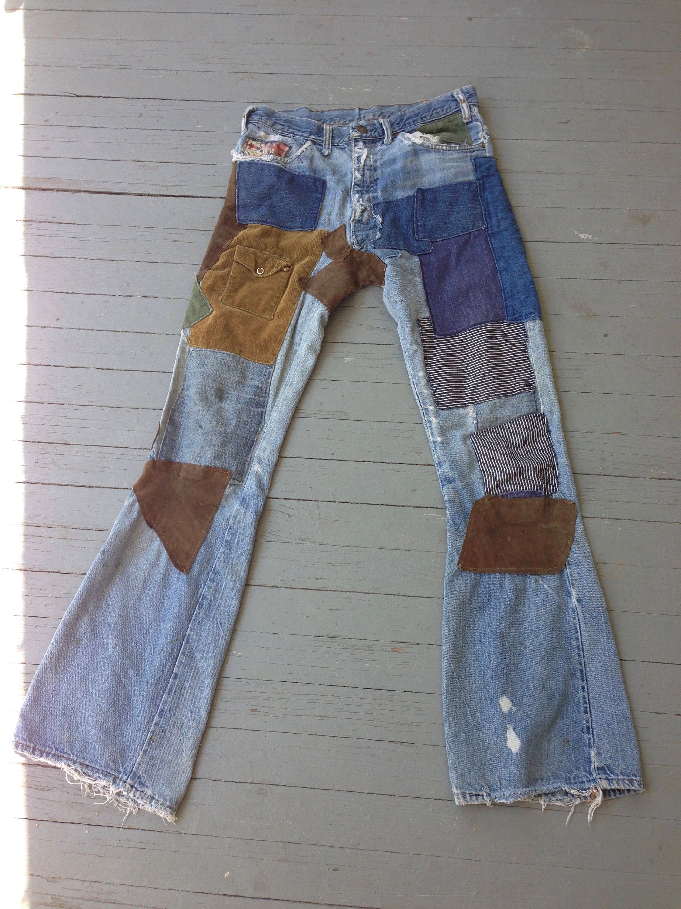 Vintage Levis, Patched Levis, Big E Levis, Old Levi Jeans, Levi Bell Bottoms, Distressed levis, Destroyed jeans, 1970s Patchwork denim, 501s Vintage Levis, Patched Levis, Big E Levis, Old Levi Jeans, Levi Bell Bottoms, Distressed levis, Destroyed jeans, 1970s Patchwork denim, 501s