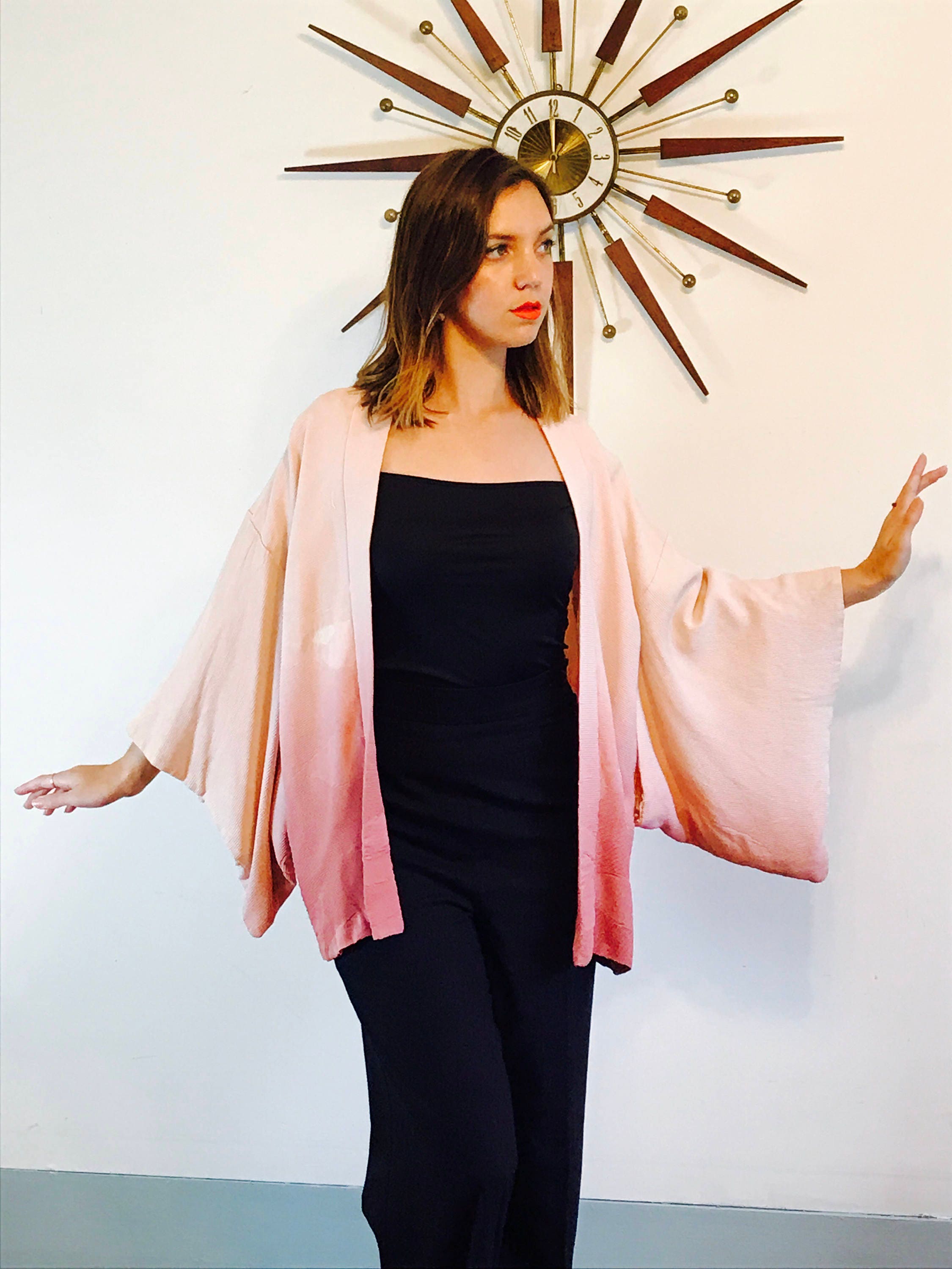 Download Vintage silk kimono, short kimono, Blush pink Kimono ...