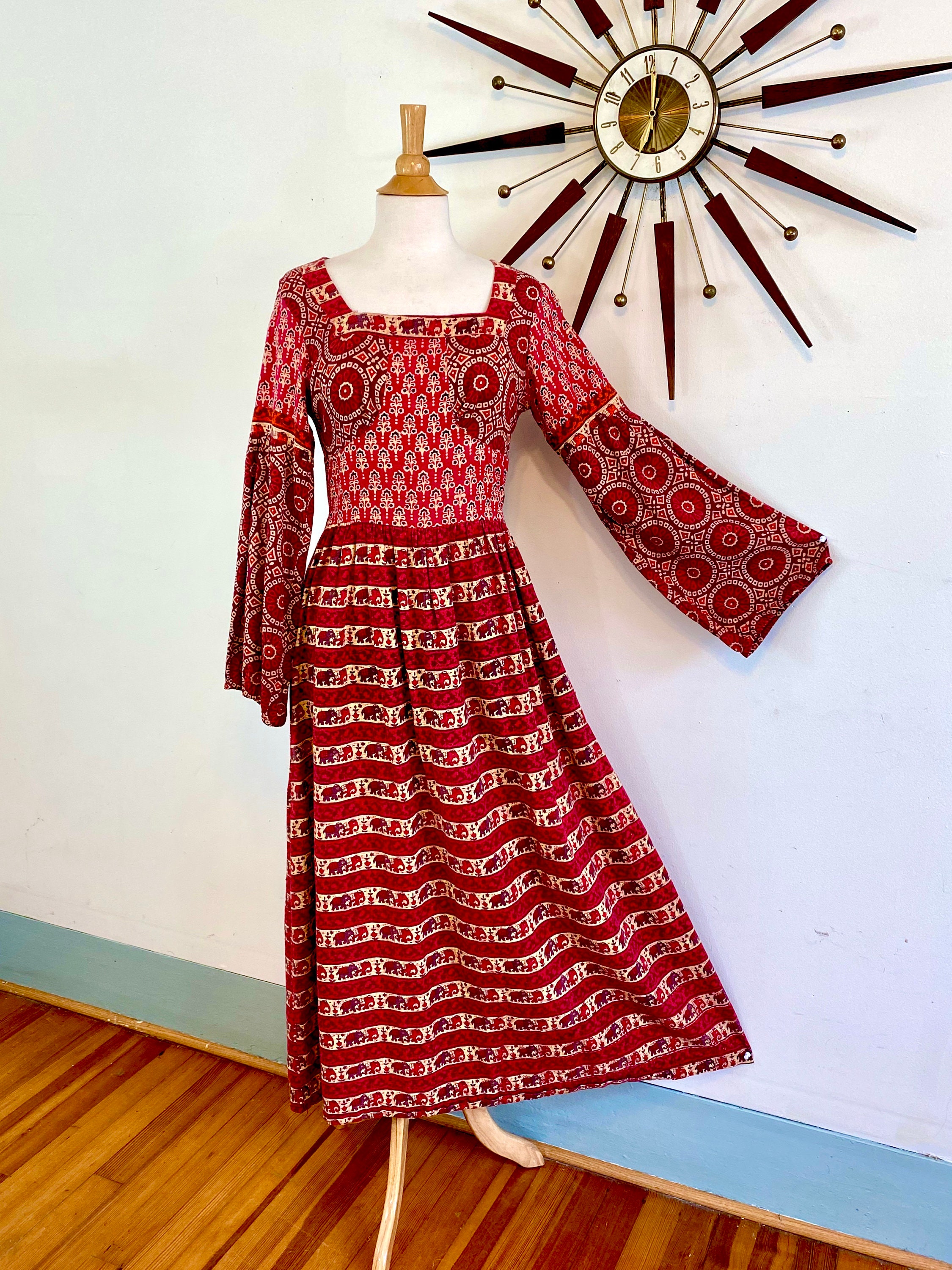 Vintage 70s Indian tapestry maxi dress 1970s Hippie Boho Etsy