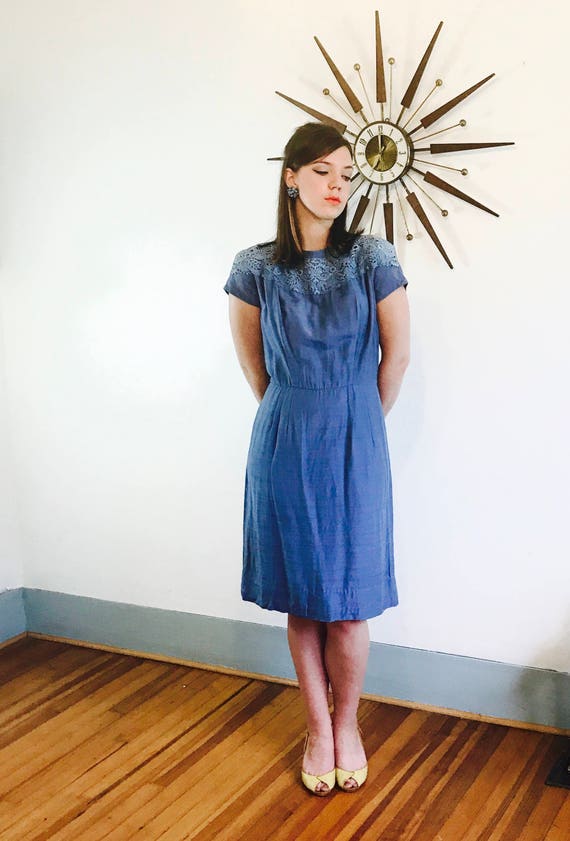 Vintage 50s dress, 50s Volup Wiggle Dress, Cornflo