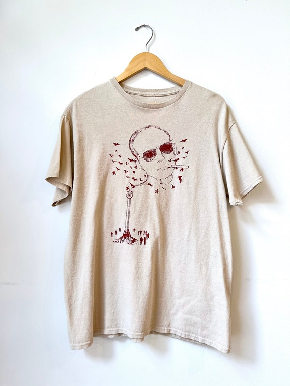 2005 Hunter S. Thompson Bat Country Funeral Ceremony T-Shirt, VTG Fear and Loathing in Las Vegas Memorial Tee, Beige & Burgundy Screen Print