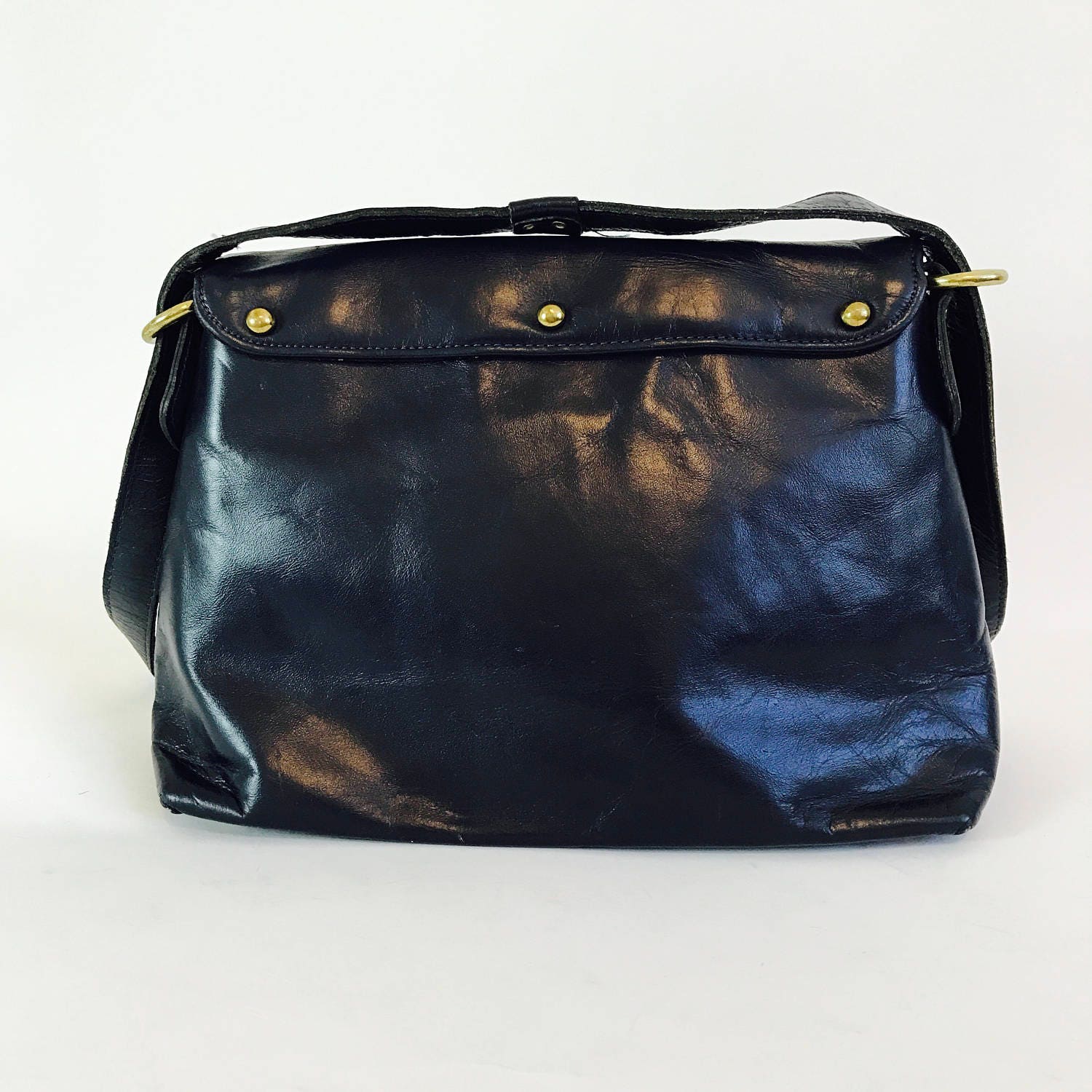 Eitenne Aigner Navy blue Leather 70's Shoulder Bag Horseshoe Logo  Adjustable Strap