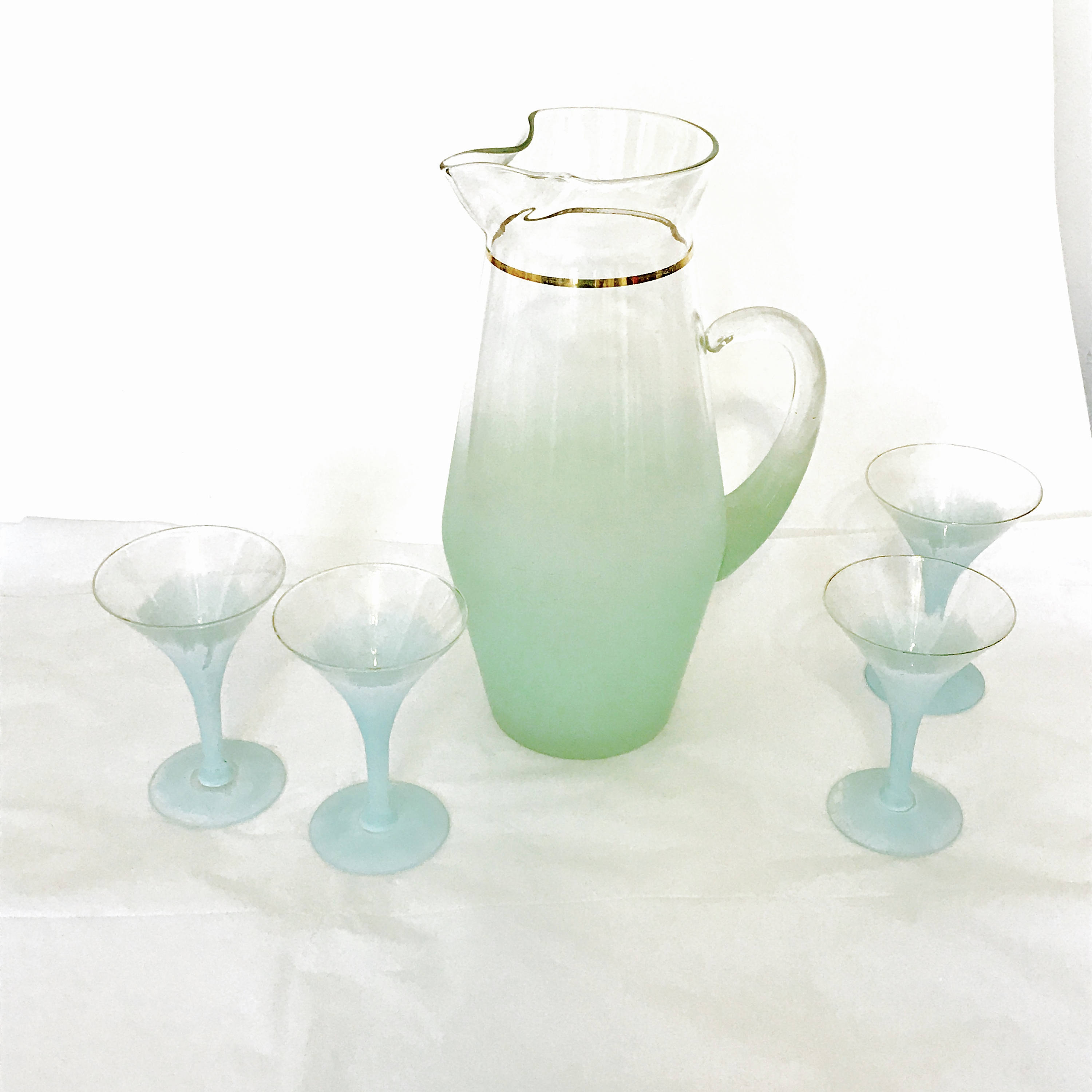 Blendo Glass Set, 60s barware, Large Blendo Pitcher, frosted cocktail