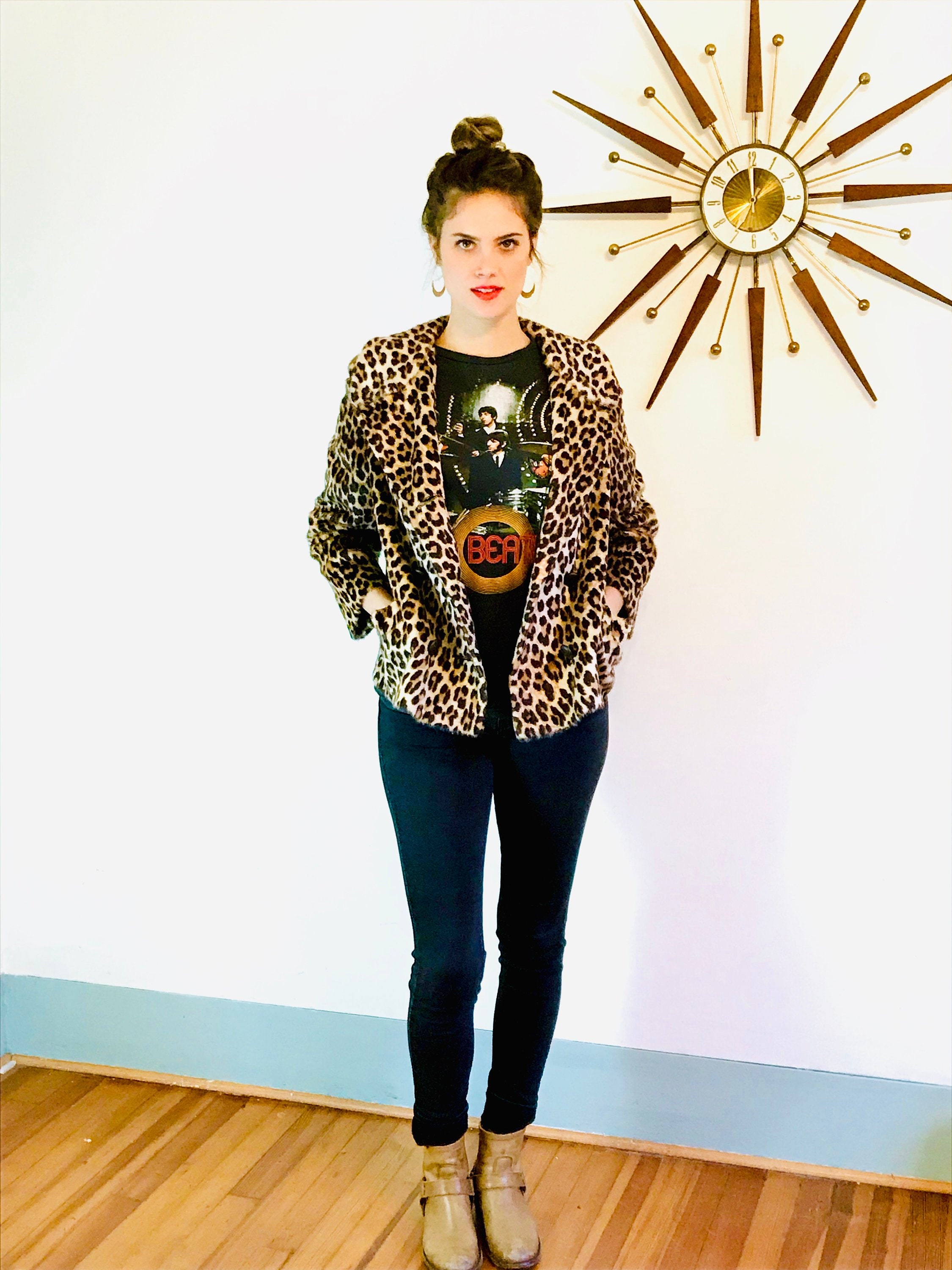 short faux fur leopard print jacket