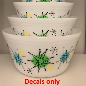 Atomic Starburst Inspired Decals - decals only bowls are NOT included - Custom Colors are Available