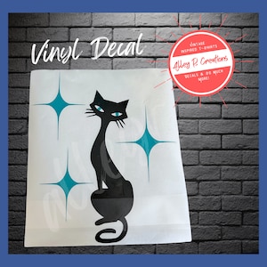 Large Mid Century Modern Cat with Starbursts Decal - approximately 11 inch x 13 inches