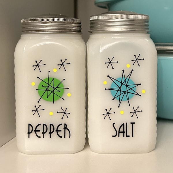 Atomic Starburst Salt & Pepper Shaker Decals - decals only shakers are NOT included