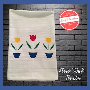 Vintage Tulips Flour Sack Towel: Fire King Inspired, 100% Cotton