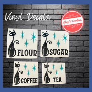 Mid Century Cat Inspired Canister Decals - Decals only, Canisters are NOT included