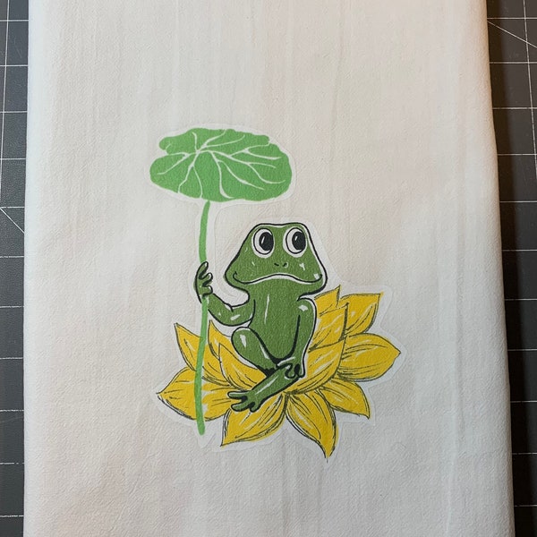 2 Pack Neil the Frog Inspired Flour Sack Towels - Neil Sitting and Neil Laying on Lily Pads