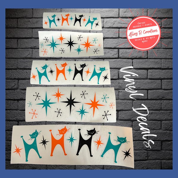 Atomic Cats and Starbursts Mid Century Inspired Decals - Custom Colors are Available