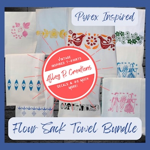 Vintage Pyrex Inspired Flour Sack Towel Bundle - 3 pack of towels available in basic or premium