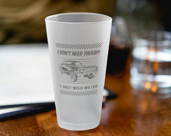 Vaso de pinta esmerilado de 16 oz con diseño de coche retro - Regalo para entusiastas de los coches