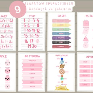 Un paquete de carteles educativos, un conjunto de 9 láminas para aprender en casa, ROSA