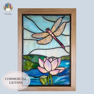 digital download pattern  Stained glass dragonfly with lotus window PUN 59 , Diy Stained Glass Easy Stained Glass Art Project