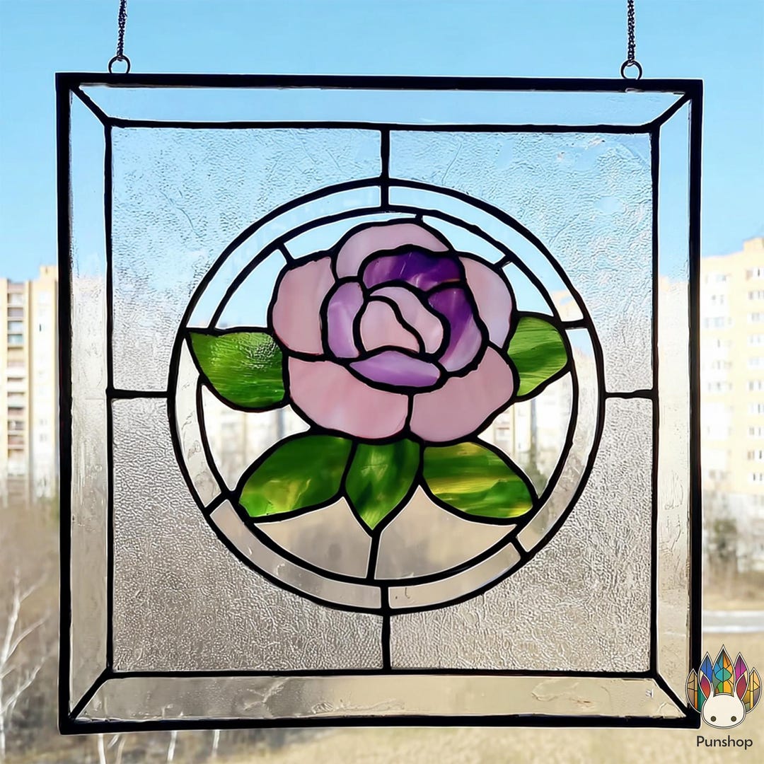 Stained Window Pattern Rose PATTERNS PUN672 Rose Stained Glass Pattern – Square Tiffany Style Pink ...