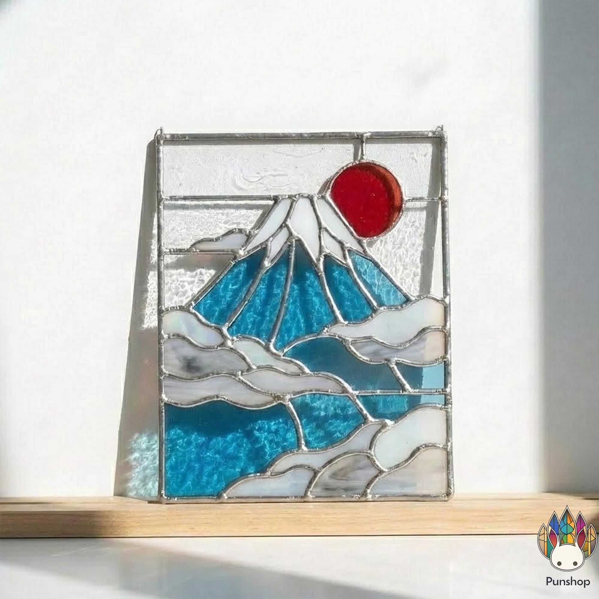 PUN743 富士山ステンドグラス図案 PDF、日本の山の太陽パネル、日本の