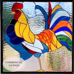 digital download pattern  multicolored rooster stained glass PUN256  , Diy Stained Glass Easy Stained Glass Art Project