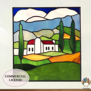 Digital Stained Glass Pattern artwork countryside scene PUN36  , Diy Stained Glass Easy Stained Glass Art Project