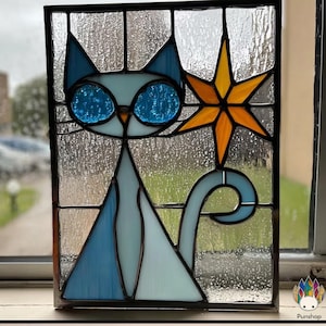 digital download pattern  NPUN439 Atomic Cat Retro Stained Glass, Diy Stained Glass Easy Stained Glass Art Project - Flile - SVG - PNG - JPG