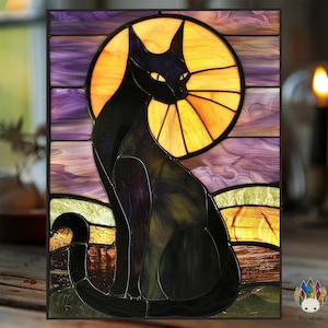 Digital Download pattern  NPUN485 Stained Glass Pattern -Halloween cat - Flile - SVG - PNG - JPG