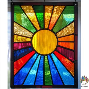 STAINED GLASS PATTERN,Rainbow Sunburst Stained Glass Window Panel PUN92, Diy Stained Glass Easy Stained Glass Art Project