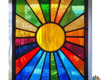 STAINED GLASS PATTERN,Rainbow Sunburst Stained Glass Window Panel PUN92, Diy Stained Glass Easy Stained Glass Art Project