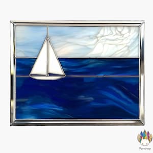 STAINED glass PATTERN, Sailing Stained Glass Panel Ocean Boat  PUN177 , Diy Stained Glass Easy Stained Glass Art Project