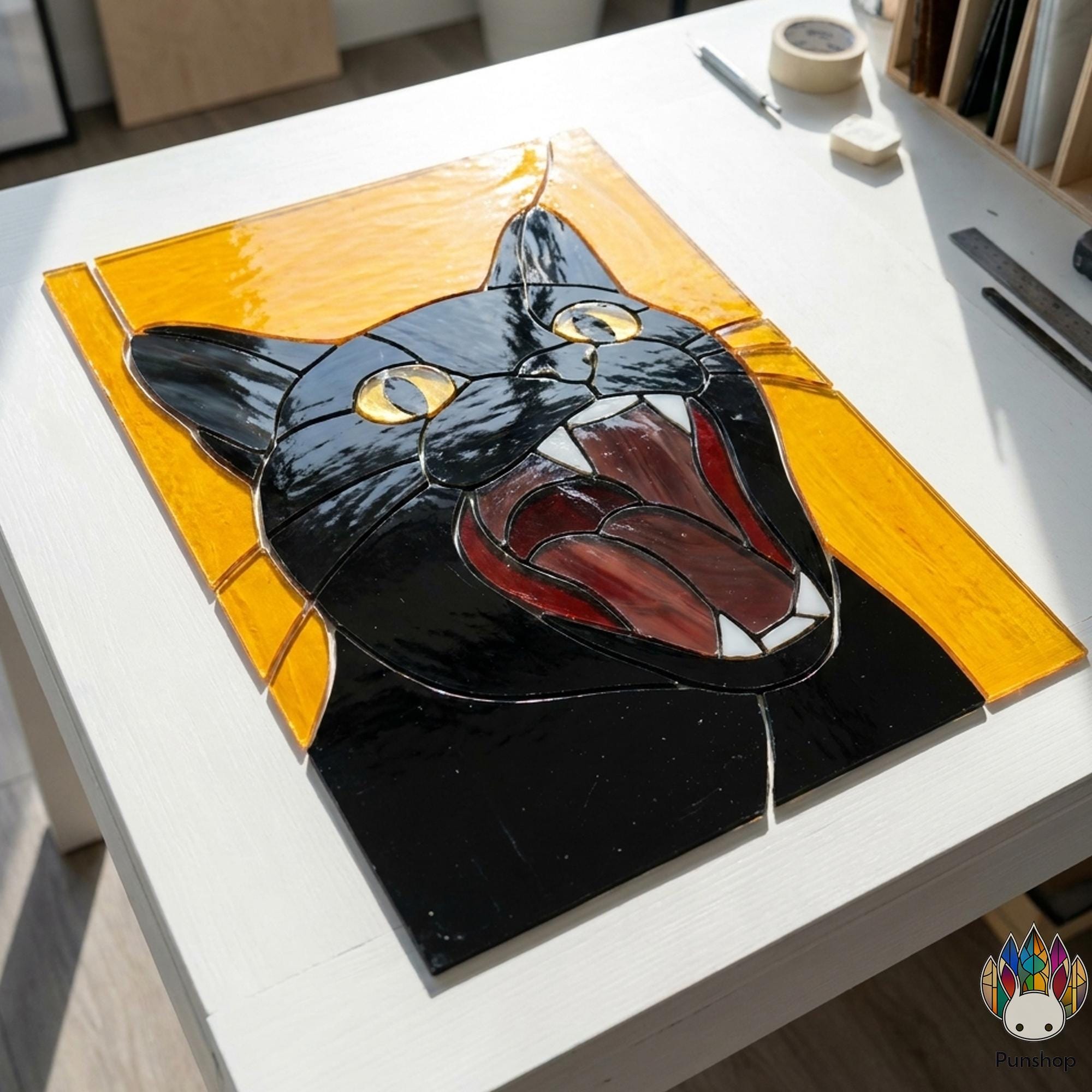 PUN1100 Stained Glass Black Cat Face Pattern, Angry Cat Suncatcher PDF ...