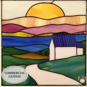 Digital Stained Glass Pattern artwork countryside scene PUN35  , Diy Stained Glass Easy Stained Glass Art Project