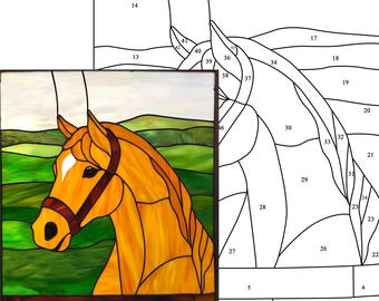 デジタルダウンロードパターン 馬のステンドグラスの窓パネル吊り下げ