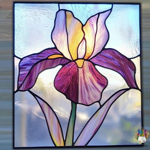 Digital download PATTERNS Stained glass artwork featuring vibrant Iris flower PUN162  , Diy Stained Glass Easy