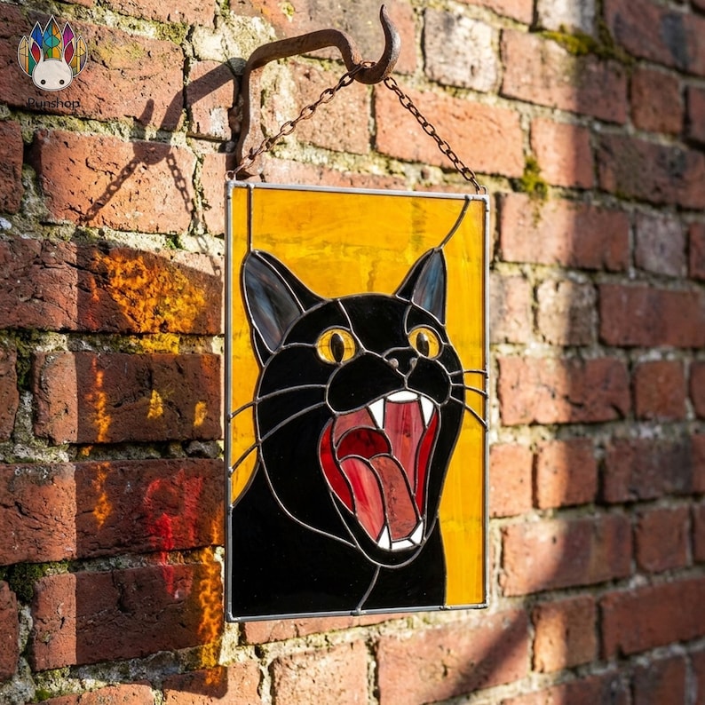 PUN1100 Stained Glass Black Cat Face Pattern, Angry Cat Suncatcher PDF ...