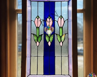 Digital download pattern PUN559 Tulip Stained Glass Pattern Digital Download, Rectangular Floral Window Panel PDF Template for DIY Glass Art