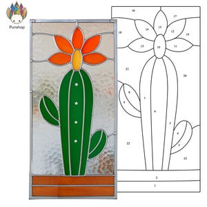 Descarga digital PATRONES de vitrales atrapasol desierto NPUN303 cactus, Vitrales de bricolaje Proyecto de arte de vitrales fácil