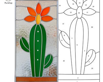 téléchargement numérique MOTIFS vitrail suncatcher désert NPUN303 cactus, projet d'art en verre teinté bricolage facile