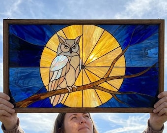 Modello PDF per vetrata artistica PUN1269 GUFO, Modello fai da te per acchiappasole Tiffany con corvo gotico