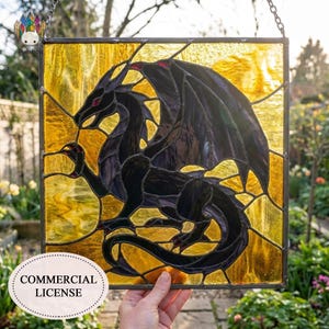Commercial Licences  PUN1023 PunshopVN Black Dragon Stained Glass Pattern, Fantasy Dragon SVG PNG PDF Digital Download